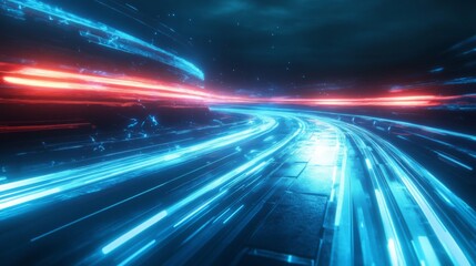 Obraz premium Abstract digital art with glowing blue and red streaks on a black background