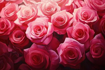 Bright pink roses layered together, with each petal contributing to a vibrant display bursting with energy and joy with generatife ai