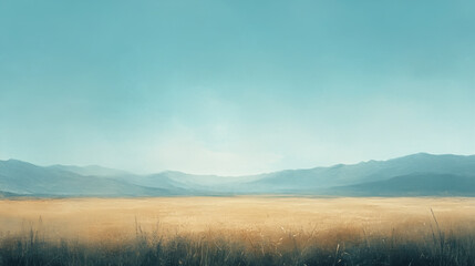 An expansive plain meets gently rising hills beneath a peaceful, cloudless sky.