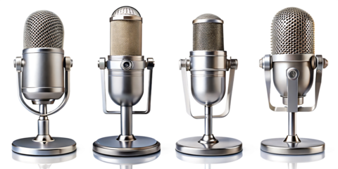 set of Podcast microphone with stand isolated on white background.AI GENERATED