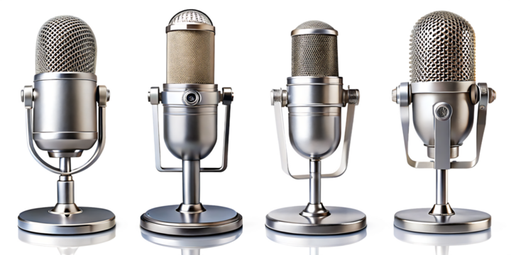 set of Podcast microphone with stand isolated on white background.AI GENERATED