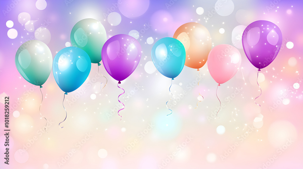 Poster colorful party balloons float gracefully in the air, creating a joyful and festive atmosphere with s