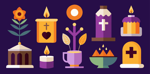 Vibrant collection of flat elements celebrating all souls day traditions