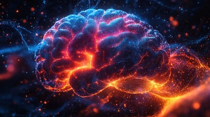 Fototapeta premium A vibrant, glowing brain illustration representing neural activity.