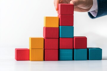 Obraz premium Colorful blocks being stacked to create a growing graph shape.