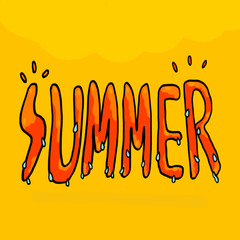 Summer text character design on summer season with sweating hot weather concept.