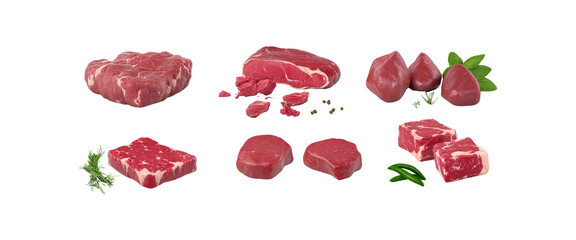 Raw Beef Steaks, Filet Mignon, Top Sirloin, Tenderloin, Meat Cuts, Variety of Cuts, Fresh Meat