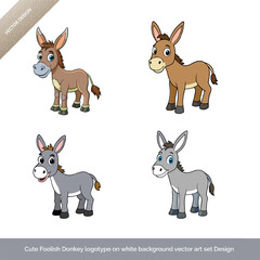 Cute Foolish Donkey Logotype  Vector Art Set Design on White Background