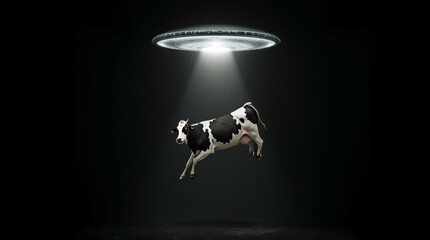 A Cow Being Lifted Into a Beam of Light From a Mysterious Spacecraft on a Dark Night