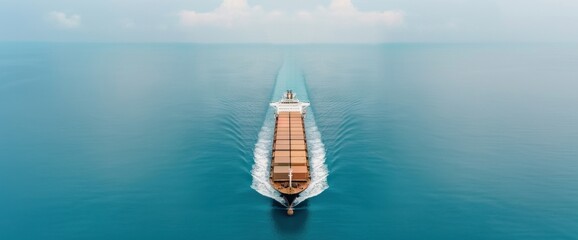 Large Container Ship Navigating Calm Waters at Sea