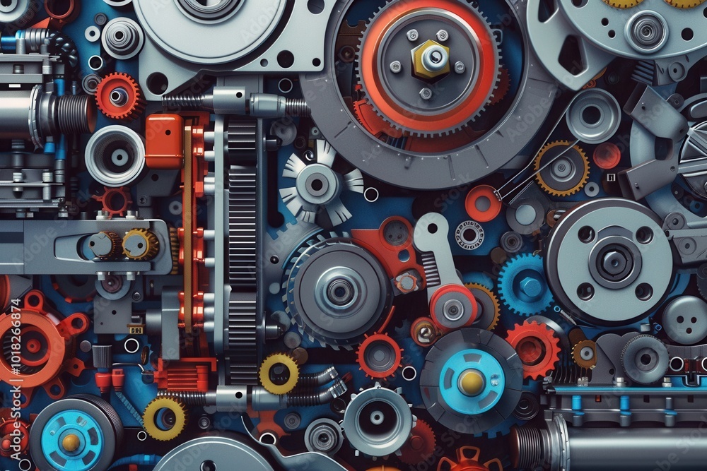 Aufkleber in a bustling factory, workers efficiently produce various car parts and components with advanced ma