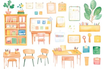 Fototapeta premium Delicate watercolor clipart set featuring intricate designs, ideal for creative projects, invitations, and artistic expressions.