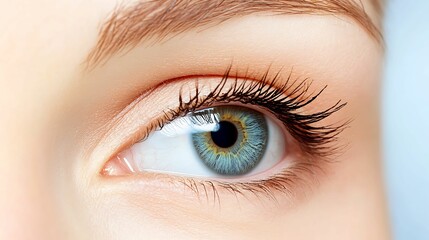 Obraz premium High-resolution close-up of a human eye, showcasing the intricate details of the iris, eyelashes, and skin texture.