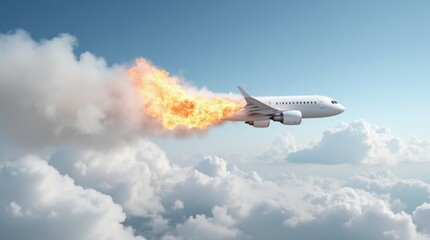 Obraz premium Airplane Flying Through Clouds With Flames Trailing Behind It During the Day