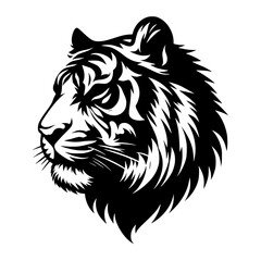 Tiger head silhouette isolated on white background.