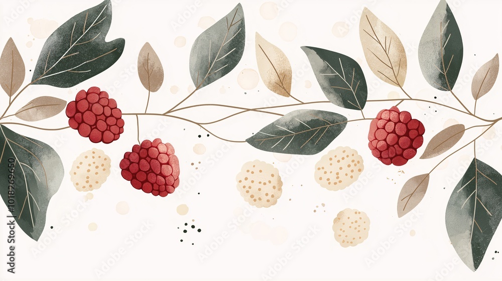 Poster raspberry vine with leaves and abstract background