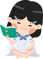 Cute girl sitting reading book