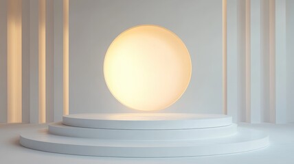 Fototapeta premium White Circular Platform with Glowing Oval Behind It
