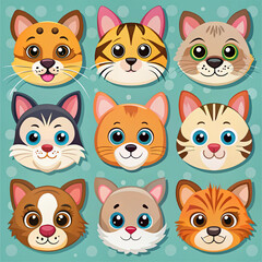 Fototapeta premium set of funny cartoon cats,Ai generated 