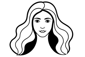 Line Art Portrait of Woman with Wavy Hair