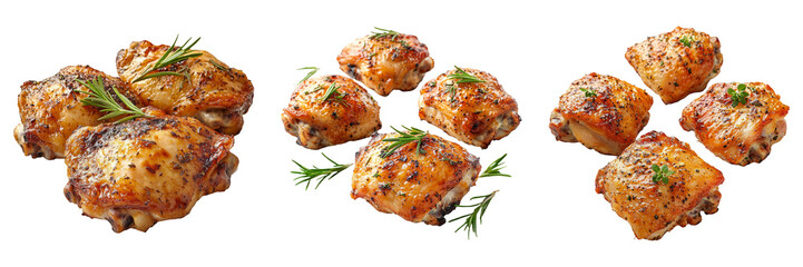 Grilled chicken thigh isolated on transparent PNG background image perfect for food-themed illustrations or restaurant menu designs