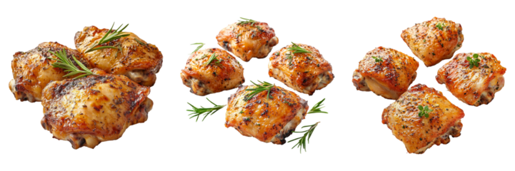 Grilled chicken thigh isolated on transparent PNG background image perfect for food-themed illustrations or restaurant menu designs