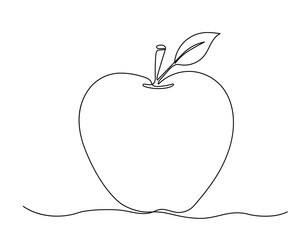 Apple one continuous line art. Drawing sketch. Fruit vector icon