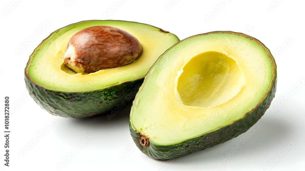 Sticker Halved Ripe Avocado Revealing Creamy Green Flesh and Brown Seed Symbol of Health and Wellness