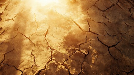 Dry, cracked desert land under intense sunlight, showing the harsh environment of the region.