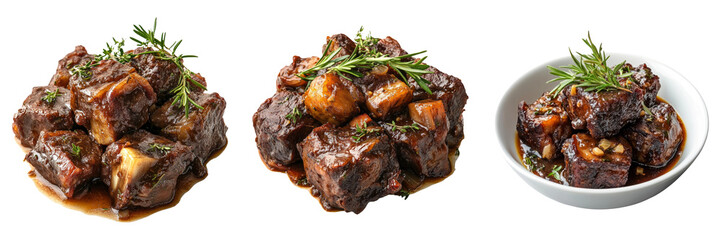 Beef stew in bowl isolated on transparent PNG background image perfect for food-themed illustrations or traditional cuisine designs