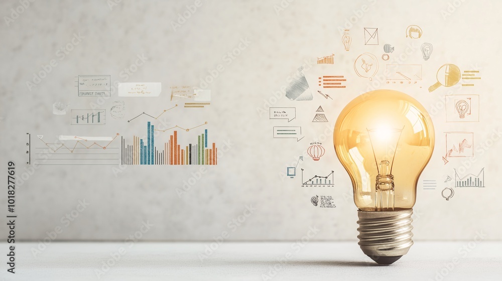 Poster bright idea with charts and data visualization elements