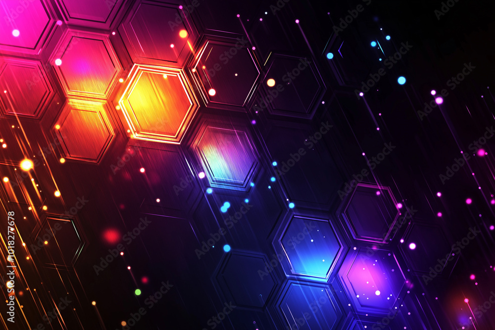 Poster technology hexagonal background with light effects