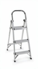 A Sturdy Aluminum Step Ladder Positioned Against a Plain Backdrop, Ideal for Home Improvement Tasks