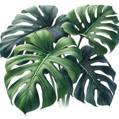 Botanical Watercolor Illustration of Monstera Leaves - Tropical Split Leaf Design High Resolution