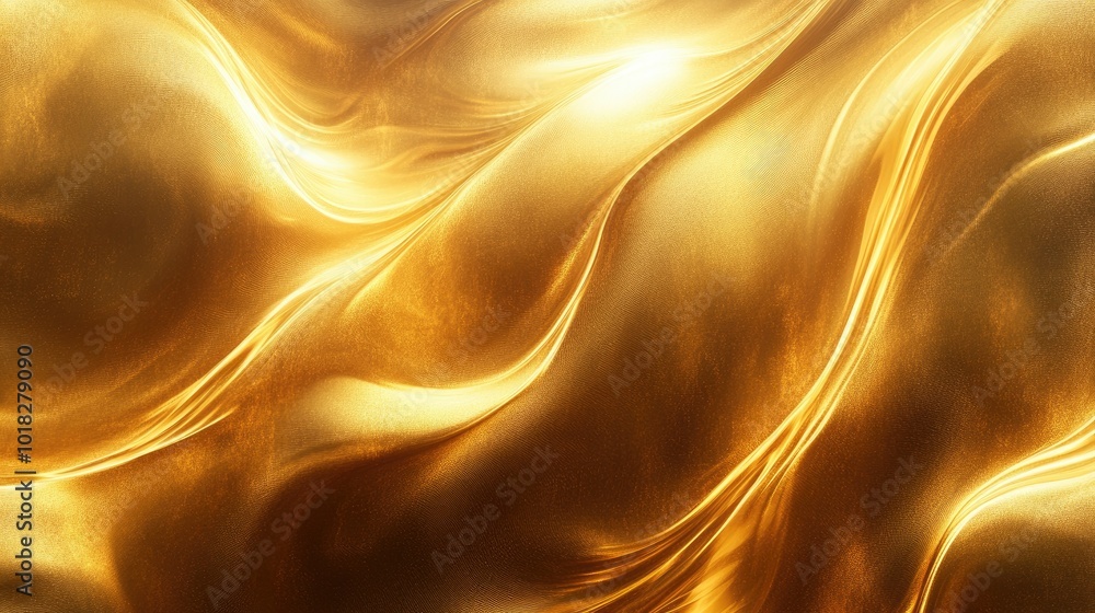 Poster fluid golden waves forming an abstract flowing pattern, creating a sense of elegance and motion in a