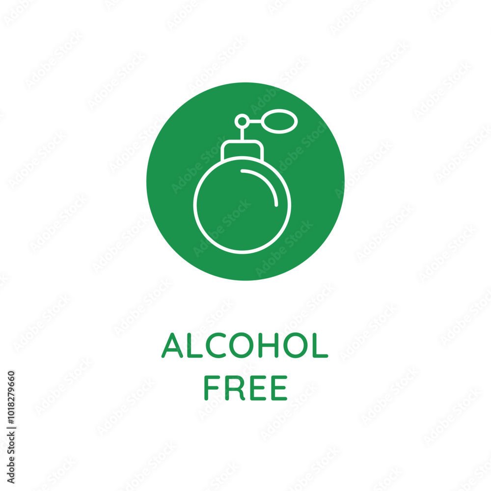 Poster Vector line design element, badge and icon for food and cosmetics packaging in mono linear style - alcohol free