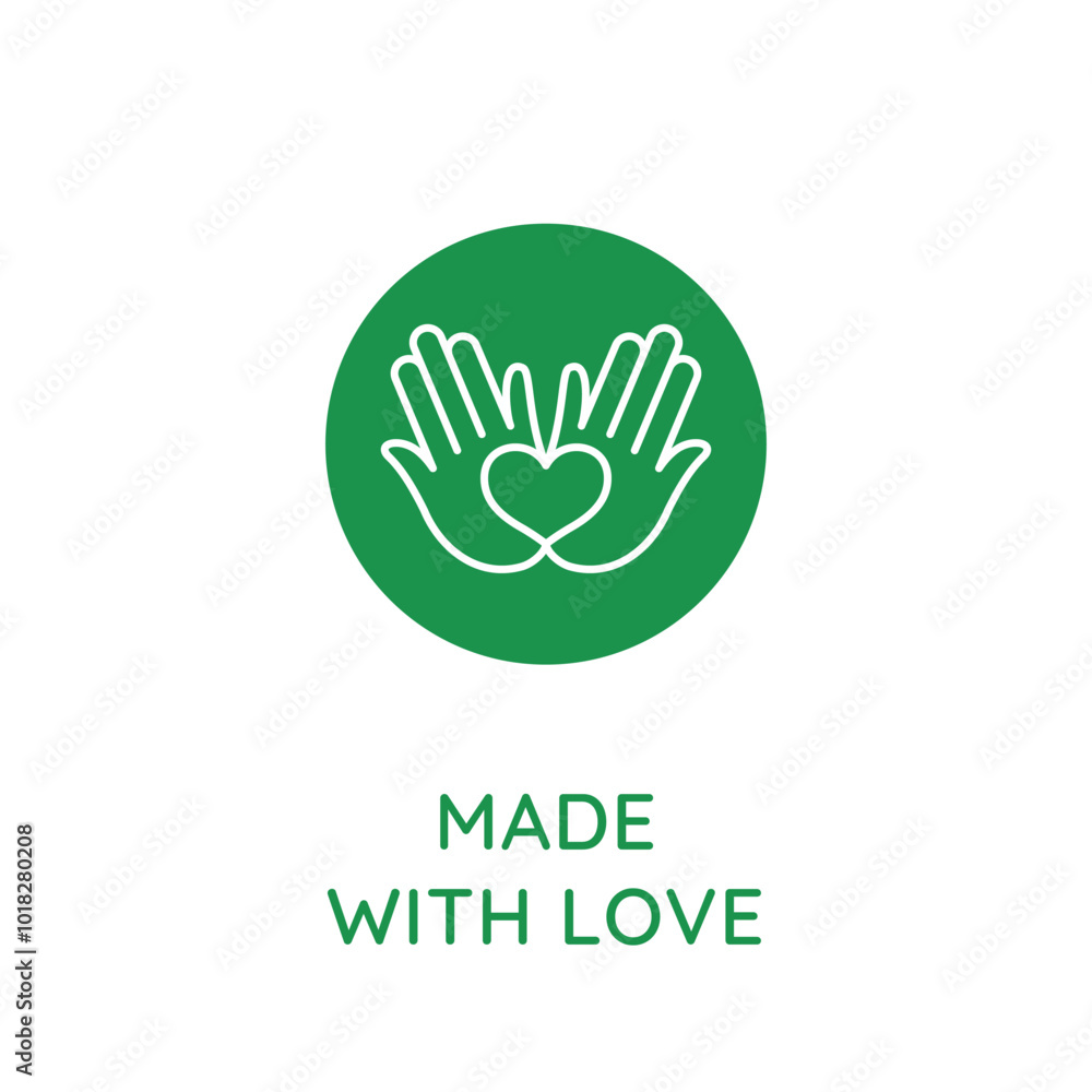 Poster Vector line design element, badge and icon for food and cosmetics packaging in mono linear style - made with love