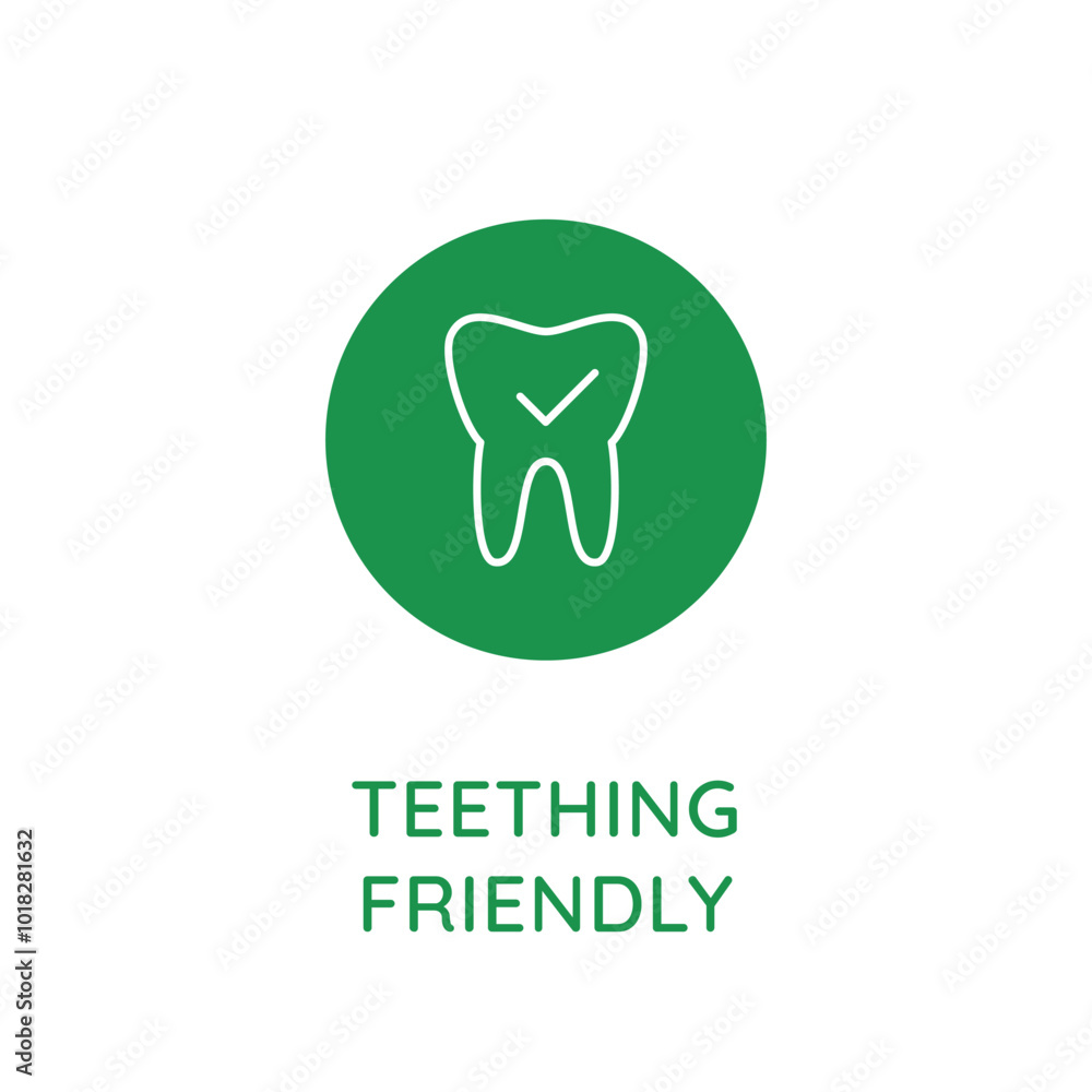 Poster Vector line design element, badge and icon for food and cosmetics packaging in mono linear style - teething friendly