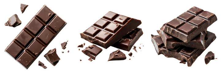 Dark chocolate bar isolated on transparent PNG background image perfect for food-themed...