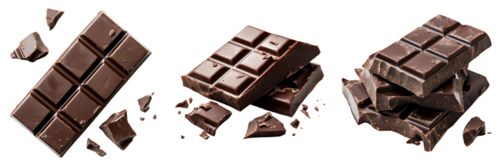 Dark chocolate bar isolated on transparent PNG background image perfect for food-themed illustrations or dessert designs