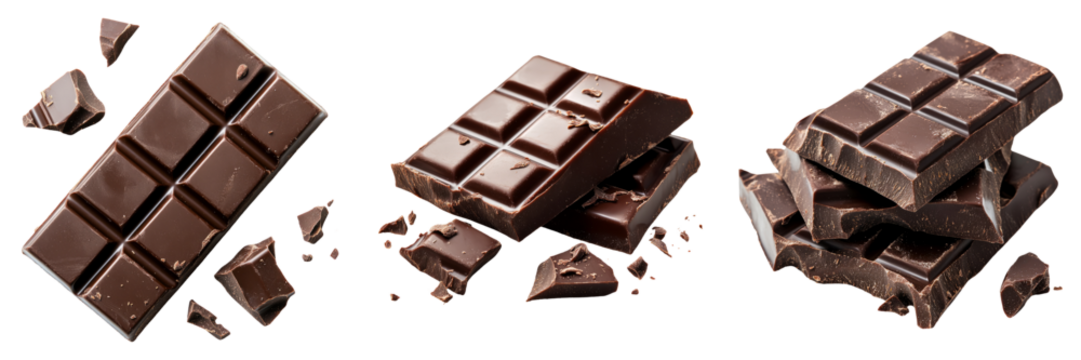 Dark chocolate bar isolated on transparent PNG background image perfect for food-themed illustrations or dessert designs