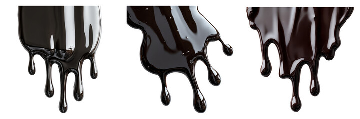 Dark chocolate syrup dripping isolated on transparent PNG background image perfect for food-themed illustrations or dessert designs