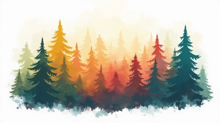 Obraz premium A Colorful Forest Landscape Blending Warm and Cool Tones During Autumn