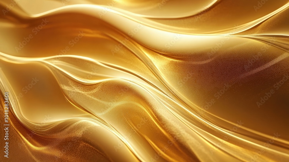 Poster golden waves flowing in abstract curves, creating a glowing background with light and dark gradients