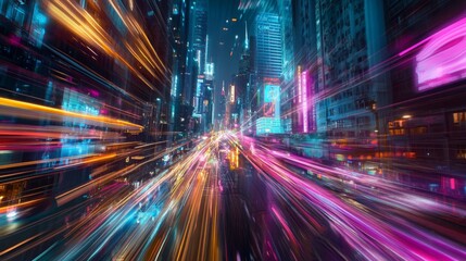 Obraz premium A City Street Lit Up By Bright Neon Lights