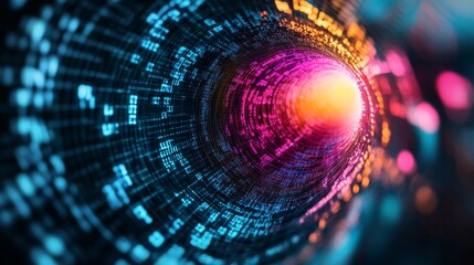 Obraz premium Abstract Digital Tunnel of Glowing Data with Bright Colors
