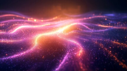 Obraz premium Abstract Wavy Pattern with Glowing Lines and Particles