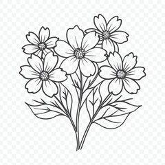 Elegant Floral Bunch with Cosmos Line Art Vector Illustration for Botanical Designs and Artistic Projects
