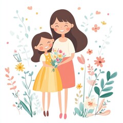 Mother's Day Festival, full body, a hand-drawn kawaii style, white background