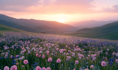 Obraz premium Dreamlike Landscapes and Mystical Gardens with Vibrant Flowers and Glowing Nature